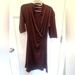 Carolyn Vaile Brown Drape Neck 3/4 Sleeve Knit Dress – Size M USA Made